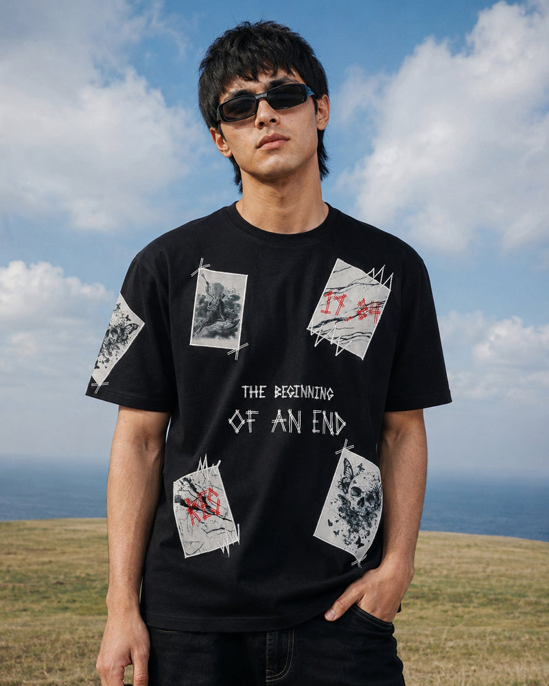 RINO7 Graphic T-Shirt - The Beginning of an End Black Design - RINO7