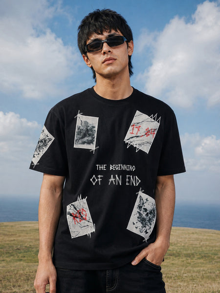 RINO7 Graphic T-Shirt - The Beginning of an End Black Design - RINO7