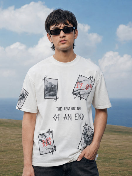 RINO7 White Graphic T-Shirt for Stylish Comfort - The Beginning of an End - RINO7