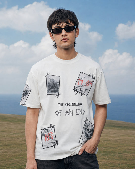 RINO7 “The Beginning of an End” White Graphic T-Shirt
