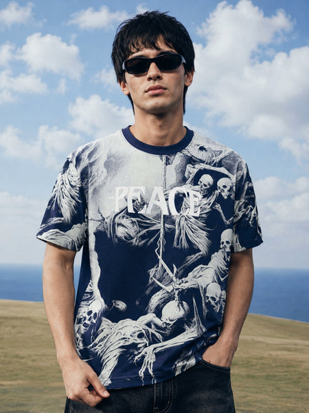 RINO7 Peace in Chaos T-Shirt for Men - Blue Regular Fit Graphic Design - RINO7