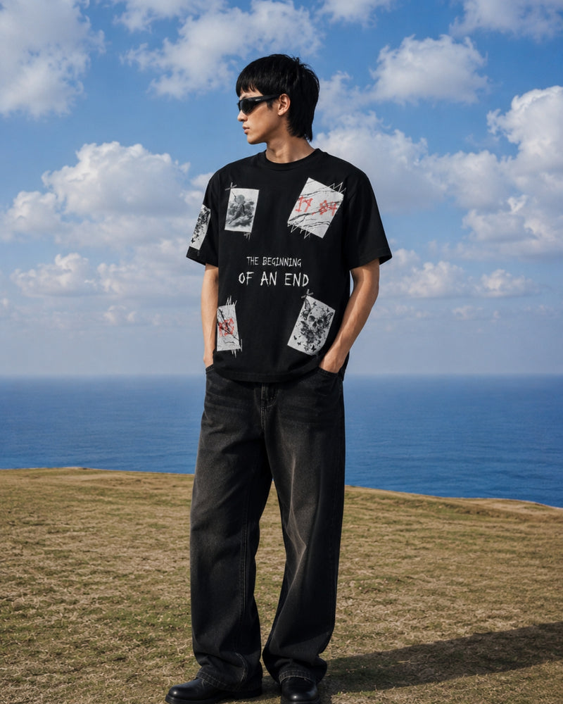 RINO7 Graphic T-Shirt - The Beginning of an End Black Design - RINO7
