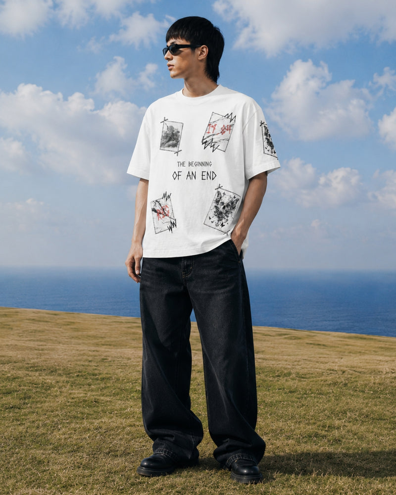 RINO7 White Graphic T-Shirt for Stylish Comfort - The Beginning of an End - RINO7