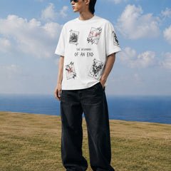 RINO7 White Graphic T-Shirt for Stylish Comfort - The Beginning of an End - RINO7