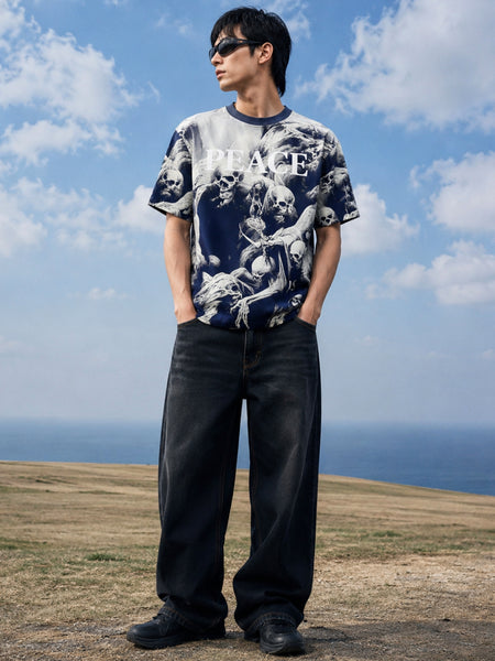 RINO7 Peace in Chaos T-Shirt for Men - Blue Regular Fit Graphic Design - RINO7