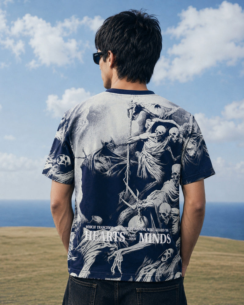 RINO7 Peace in Chaos T-Shirt for Men - Blue Regular Fit Graphic Design - RINO7