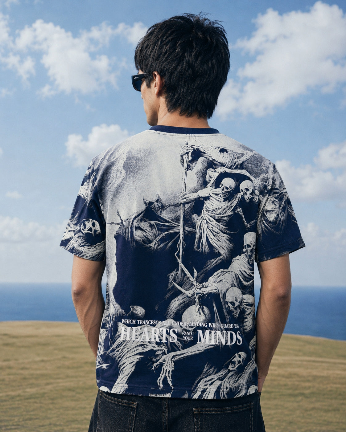 RINO7 “Peace in Chaos” Blue Regular Fit Graphic T-Shirt