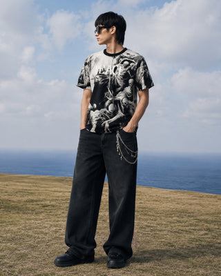 RINO7 “Peace in Chaos” Navy Regular Fit Graphic T-Shirt