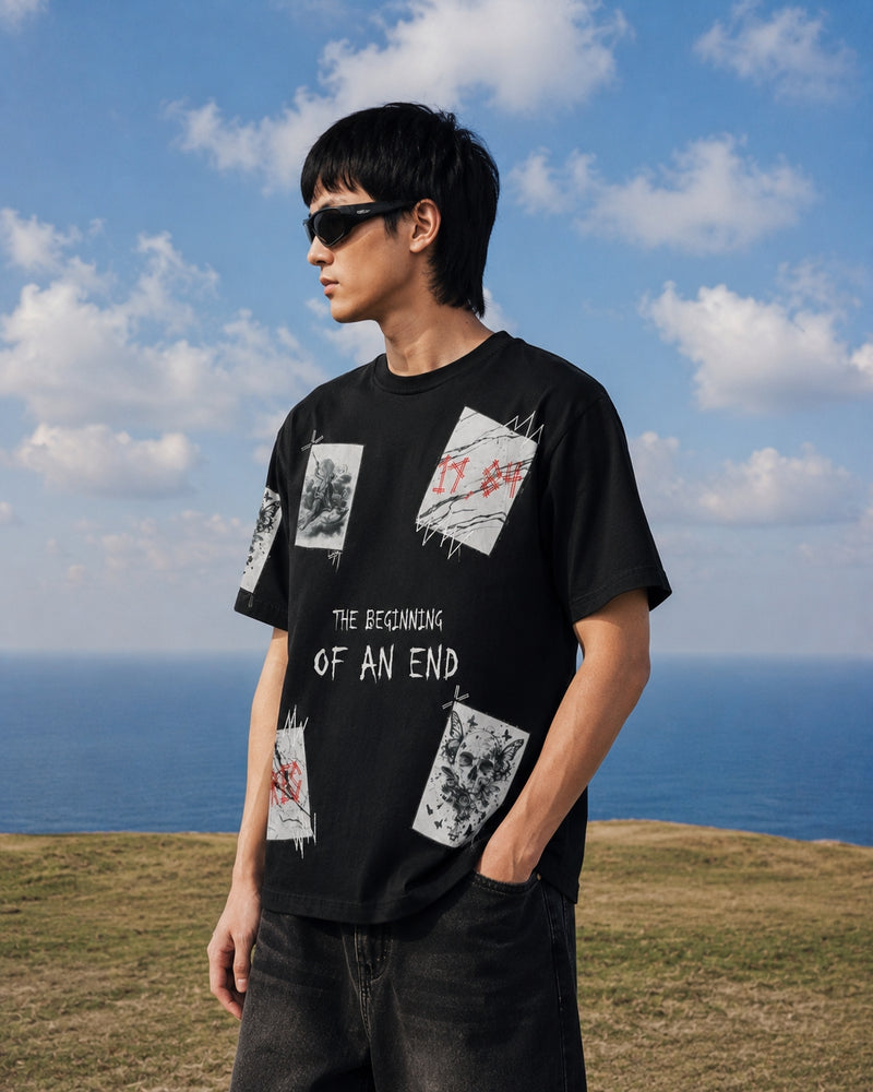 RINO7 Graphic T-Shirt - The Beginning of an End Black Design - RINO7