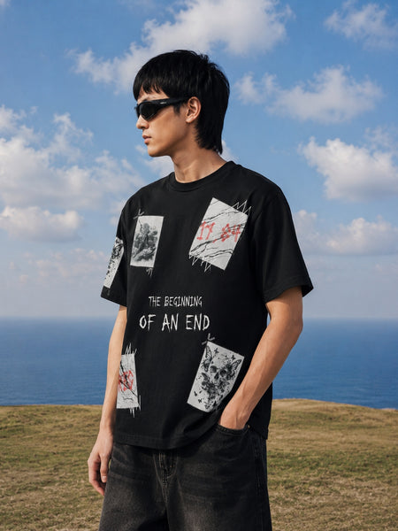 RINO7 Graphic T-Shirt - The Beginning of an End Black Design - RINO7
