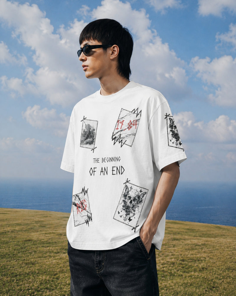 RINO7 White Graphic T-Shirt for Stylish Comfort - The Beginning of an End - RINO7