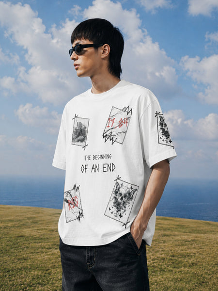 RINO7 White Graphic T-Shirt for Stylish Comfort - The Beginning of an End - RINO7