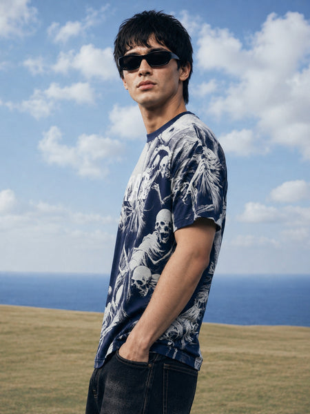 RINO7 Peace in Chaos T-Shirt for Men - Blue Regular Fit Graphic Design - RINO7