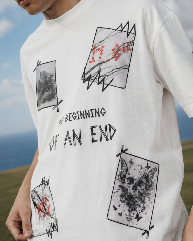 RINO7 White Graphic T-Shirt for Stylish Comfort - The Beginning of an End - RINO7