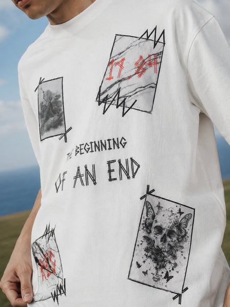 RINO7 White Graphic T-Shirt for Stylish Comfort - The Beginning of an End - RINO7