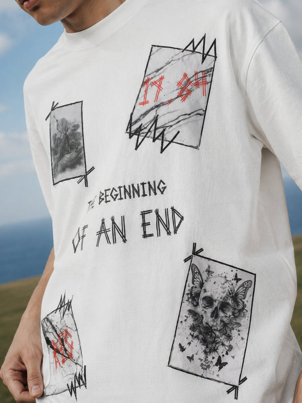 RINO7 White Graphic T-Shirt for Stylish Comfort - The Beginning of an End - RINO7