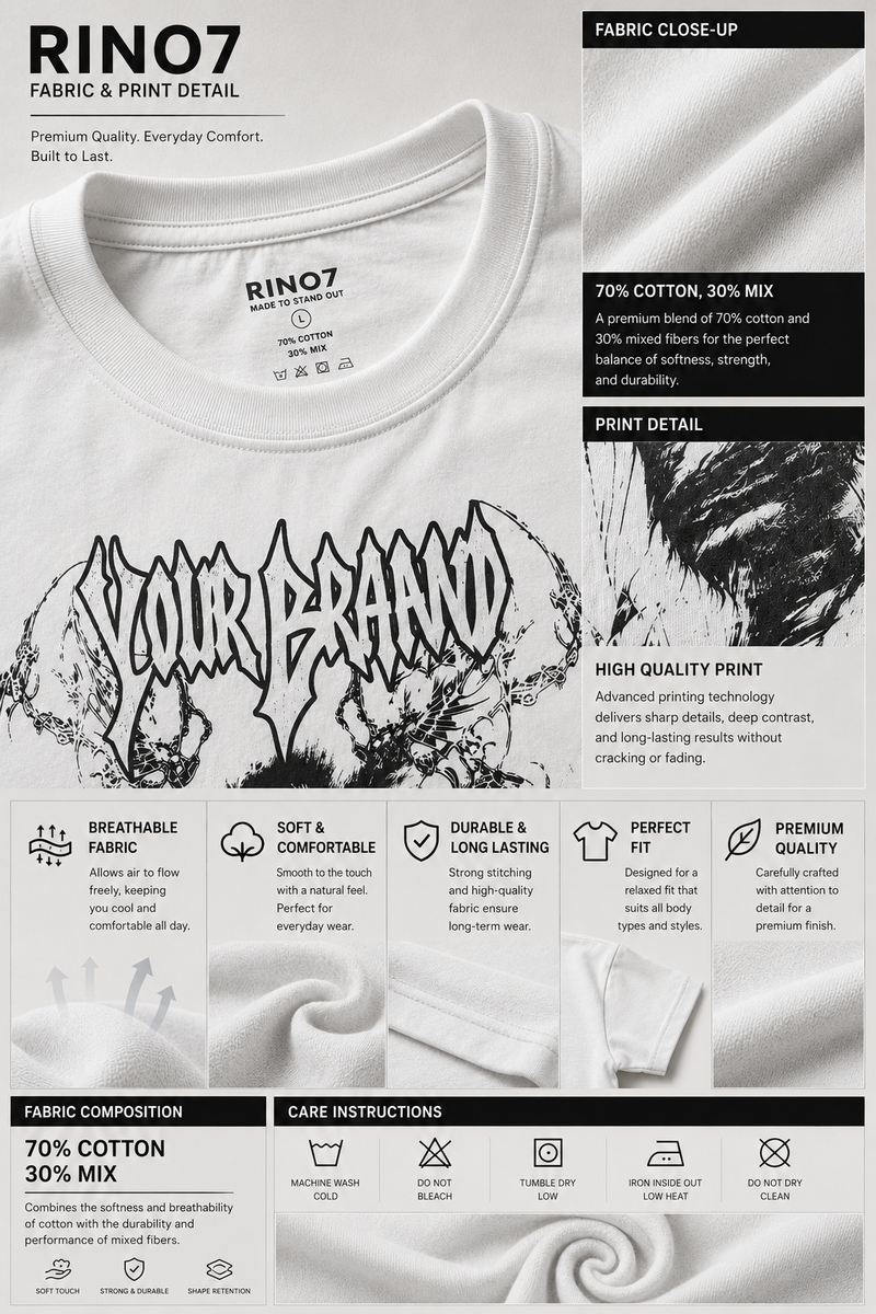 Rino7 Oversized Cotton Tee for Men - Premium Stylish T-shirt - RINO7